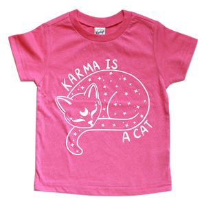 KARMA IS A CAT KIDS SHIRT
