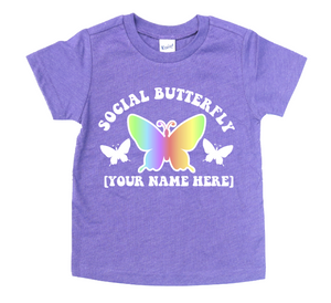 SOCIAL BUTTERFLY [YOUR NAME OR GRADE] KIDS SHIRT