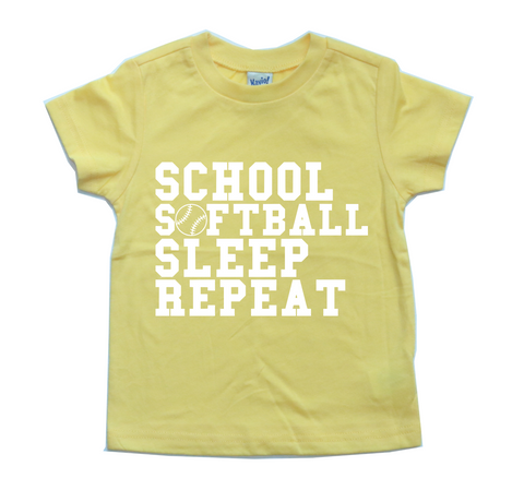 SCHOOL SOFTBALL SLEEP REPEAT KIDS SHIRT