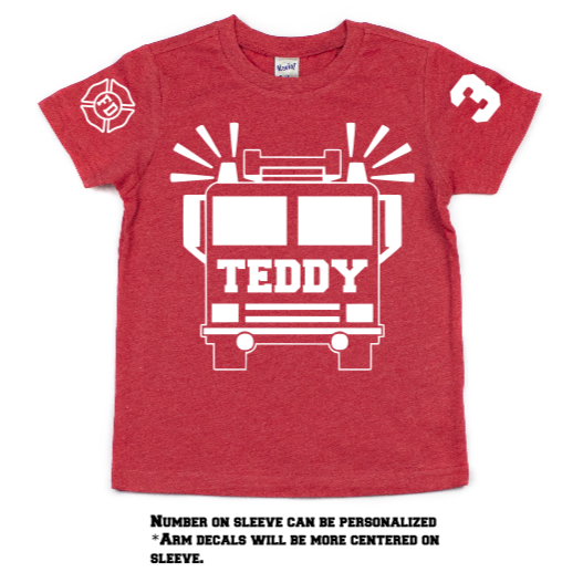 PERSONALIZED FIRE TRUCK BIRTHDAY KIDS SHIRT (ANY NUMBER AVAILABLE)