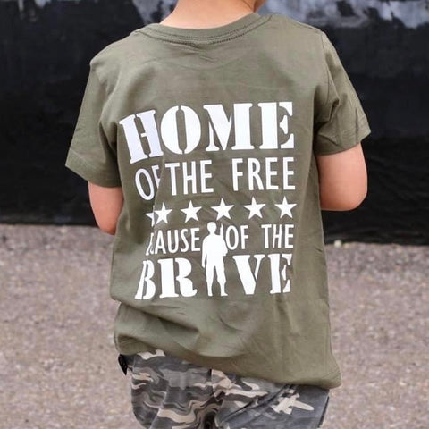 HOME OF THE FREE BECAUSE OF THE BRAVE [WITH PATCH POCKET FRONT] KIDS SHIRT