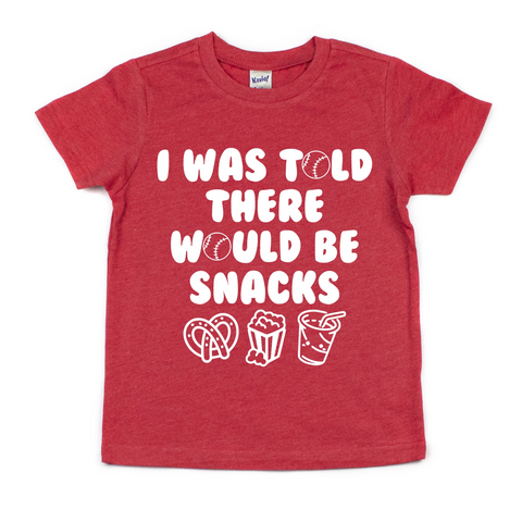 I WAS TOLD THERE WOULD BE SNACKS (BASEBALL EDITION) KIDS SHIRT
