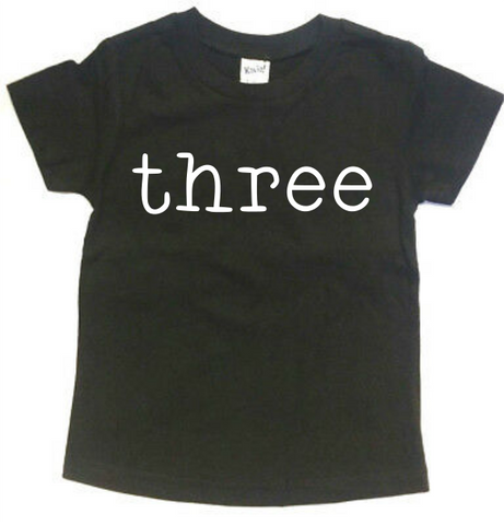 THREE TYPEWRITER BIRTHDAY KIDS SHIRT